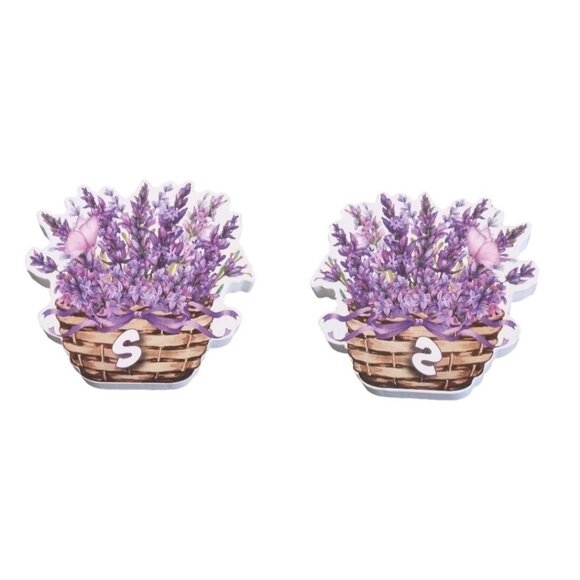 Lavender Spring Basket Die-Cut Wood Block Letter 6 Piece Set Double-Sided - Picture 4 of 9